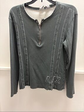 Armani Exchange Dark Olive Green Long-Sleeve Half-Zip Top
